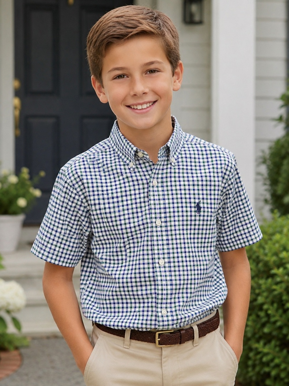 Classic Polo Ralph Lauren boys short sleeve plaid button down shirt 💙💚